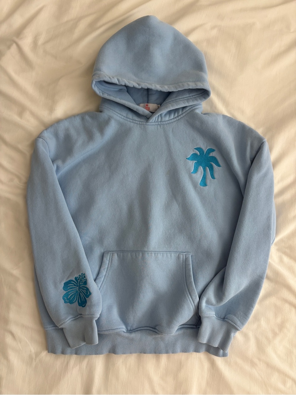 Pink Palm Puff “Everything Comes in Waves” Hoodie - Size Medium - Blue Embroider - Picture 5 of 6
